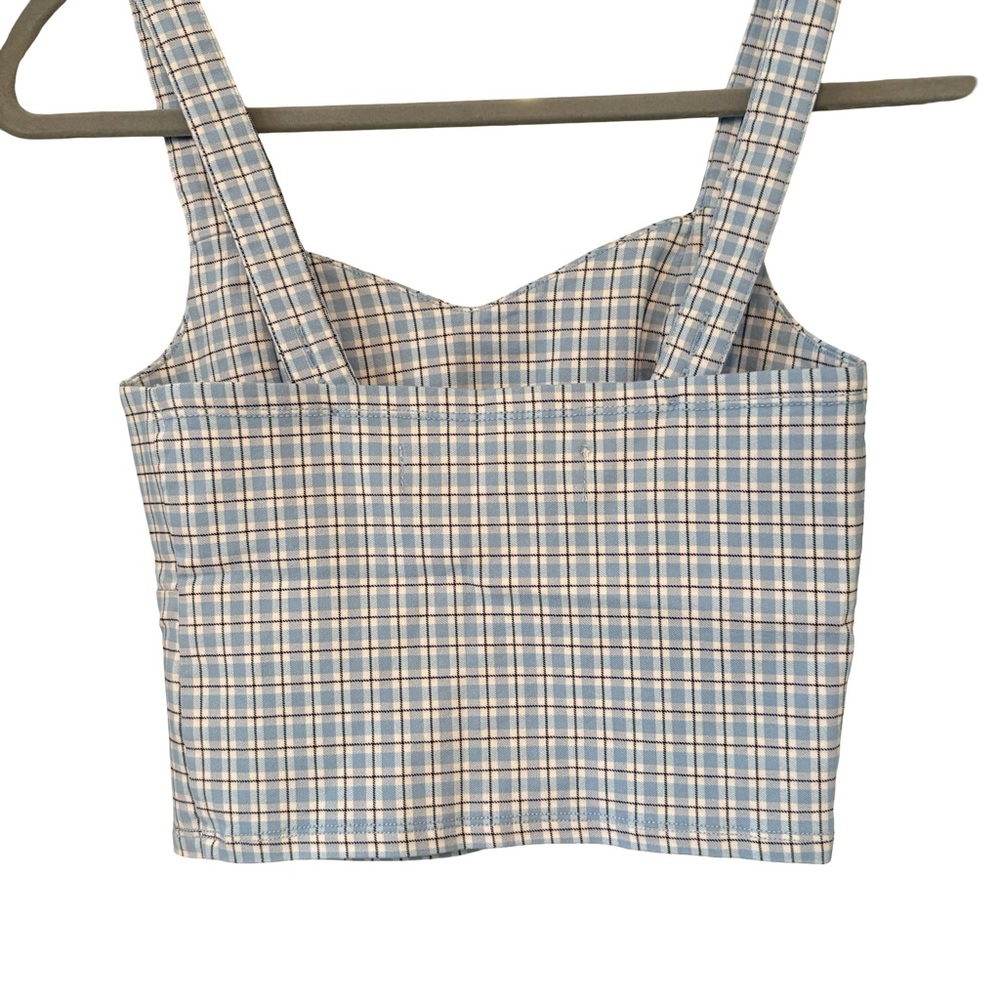 NWT, Hollister Blue Fitted Stretch Crop Tank Top, Blue and White Plaid, Sz S - Picture 5 of 9